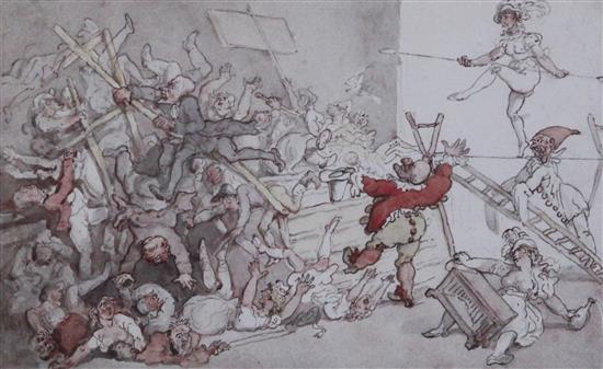Thomas Rowlandson (1756-1827) Dr Syntax involved in the collapse of the theatrical booth 5.25 x 8.5in.